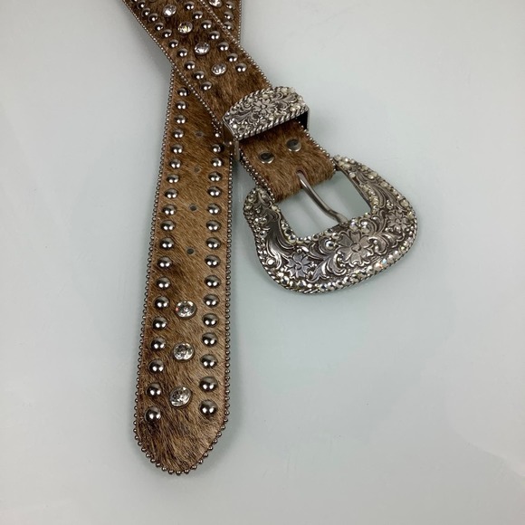Nocona Western Hair On Bling Bling Rhinestones belt SZ L EUC main image 5